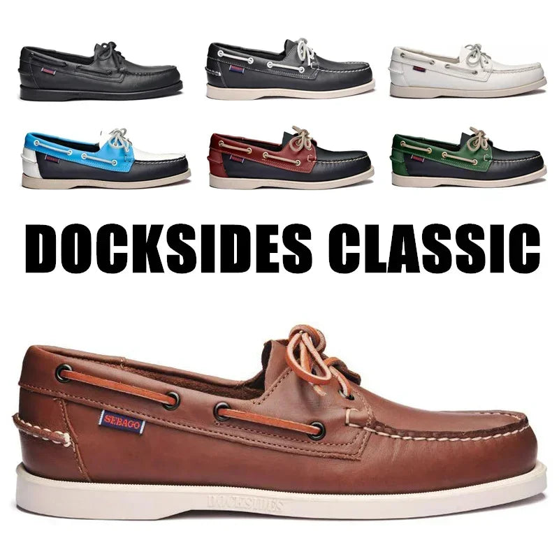 Men Authentic Sebago Docksides Shoes - Premium Leather Moc Toe Lace Up Boat Shoes AB022