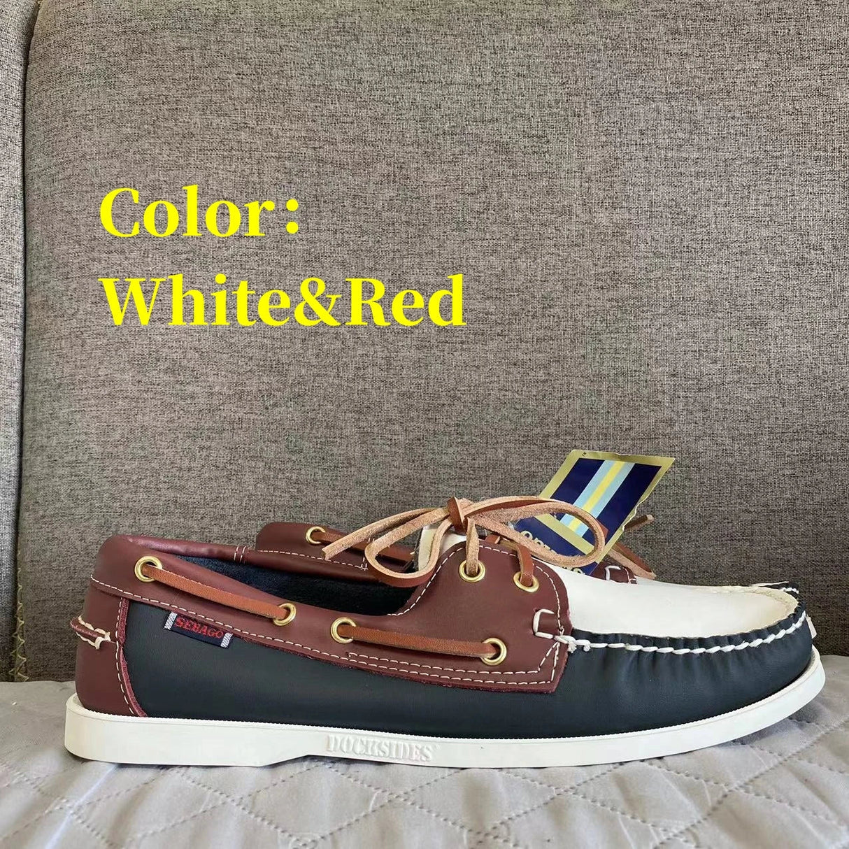 Men Authentic Sebago Docksides Shoes - Premium Leather Moc Toe Lace Up Boat Shoes AB022