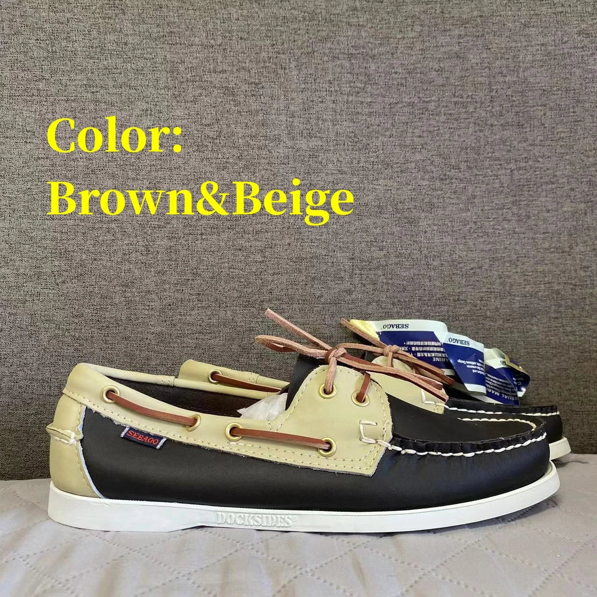 Men Authentic Sebago Docksides Shoes - Premium Leather Moc Toe Lace Up Boat Shoes AB022