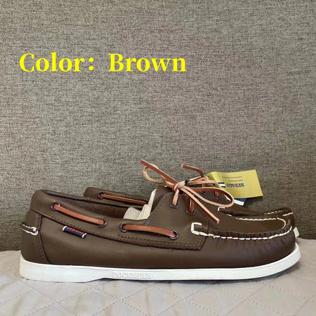 Men Authentic Sebago Docksides Shoes - Premium Leather Moc Toe Lace Up Boat Shoes AB022