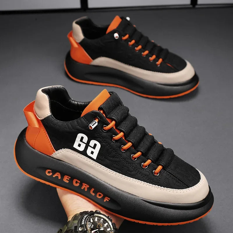 Men Chunky Casual Sneakers Youth Student Board Vulcanized Shoes Tennis Sport PU Slip-On Mix Color Skateboarding Walking Trainers