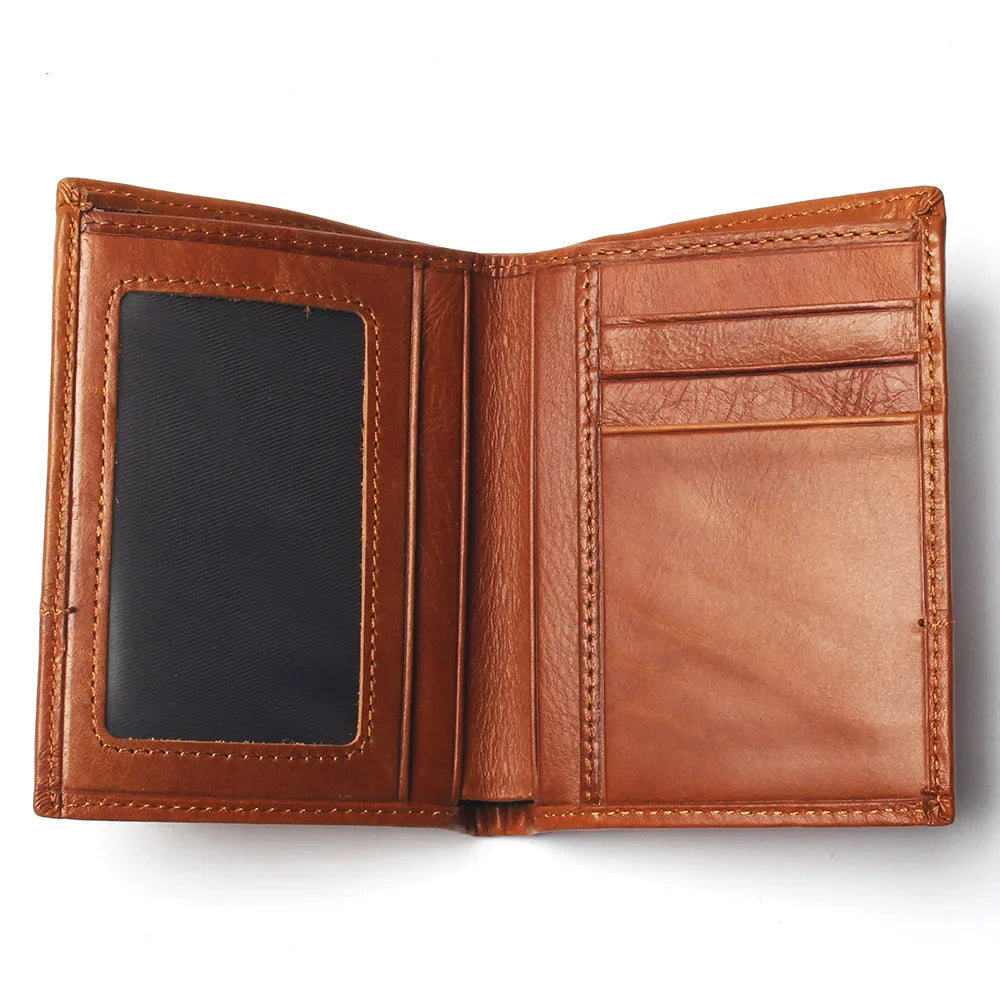 Men Fashion Stitching Style Pattern Real Leather Wallet Thin Slim Card Holder Men's Bifold Purse