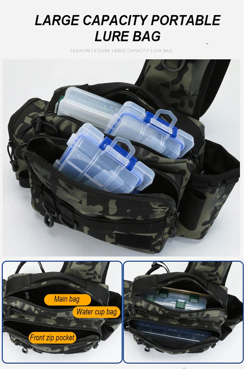 Men Fishing Tackle Bags Single Shoulder Crossbody Bag Waist Pack Fish Lures Gear Utility Storage Fishing Lures Outdoor BagsBag