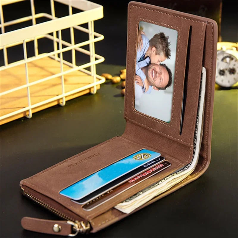 Men PU Leather Wallet Short Small Coin Card Purse Engraved Custom Picture Photo Text Wallets Personalized Gift for Men Dad Day