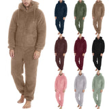 Men Plush Teddy Fleece Pajamas Winter Warm Hoodies Bodysuit Overalls Suits Sleepwear Daily Hooded Flannel Homewear Nightwear 5XL