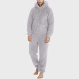 Men Plush Teddy Fleece Pajamas Winter Warm Hoodies Bodysuit Overalls Suits Sleepwear Daily Hooded Flannel Homewear Nightwear 5XL