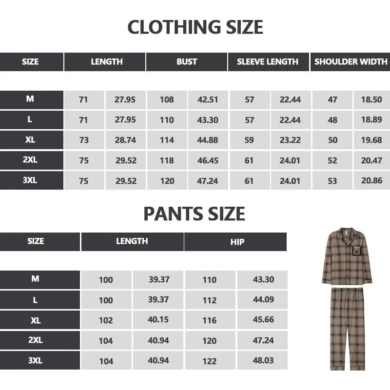 Men’S Thermal Pajamas Sets With Buttons Casual Long Sleeve Long Pants Housewear Suit Winter Autumn Checkered Pattern Sleepwear