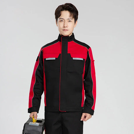 Men'S Work Suit Printed Logo Reflective Strip Long Sleeved Factory Workshop Uniform Mechanic Repairman Welding Work Clothing Top