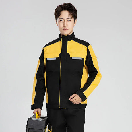 Men'S Work Suit Printed Logo Reflective Strip Long Sleeved Factory Workshop Uniform Mechanic Repairman Welding Work Clothing Top