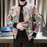 Men Spring High Quality Printed Baseball Jackets/Male Slim Fit Fashion Stand Collar Floral Aviator Jacket Men's Autumn Coat 3XL