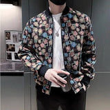 Men Spring High Quality Printed Baseball Jackets/Male Slim Fit Fashion Stand Collar Floral Aviator Jacket Men's Autumn Coat 3XL