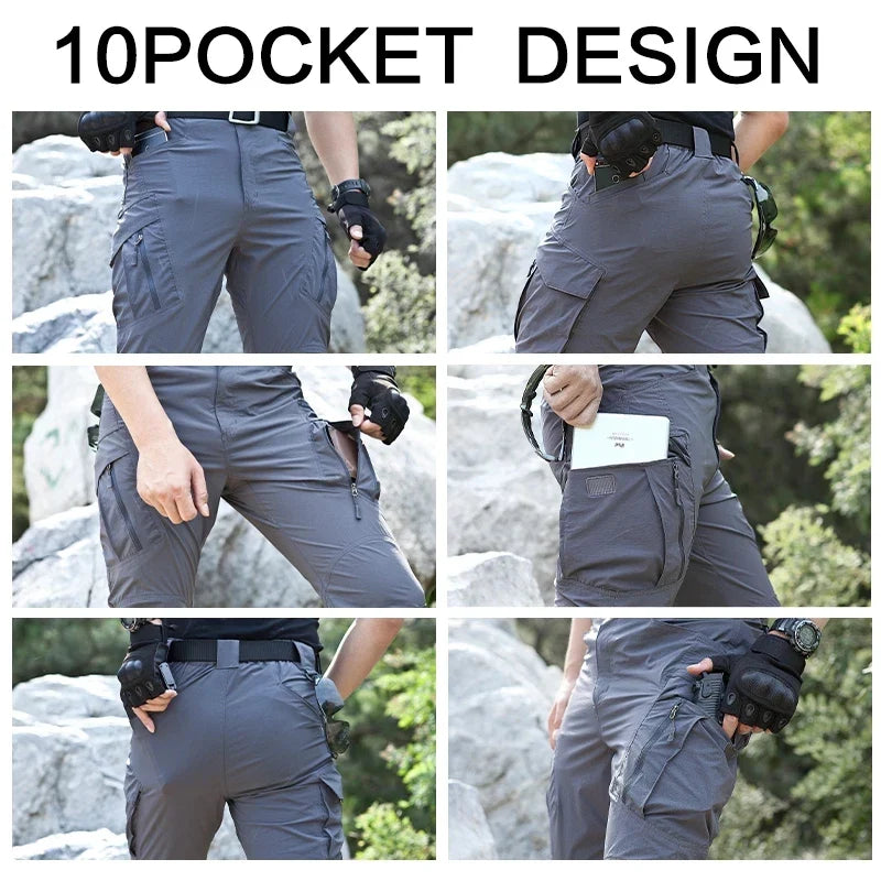 Men Summer Quick Dry Thin Outdoor Trekking Fishing Hiking Pants Waterproof Fleece Warm Military Tactical Cargo Skiing Trousers