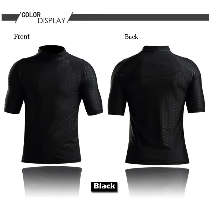 Men Teens Short Sleeve Sharkskin Swimsuit Set Swimming Shirt+Shorts Surfing Diving Beach Quick-Drying Tight Swimwear