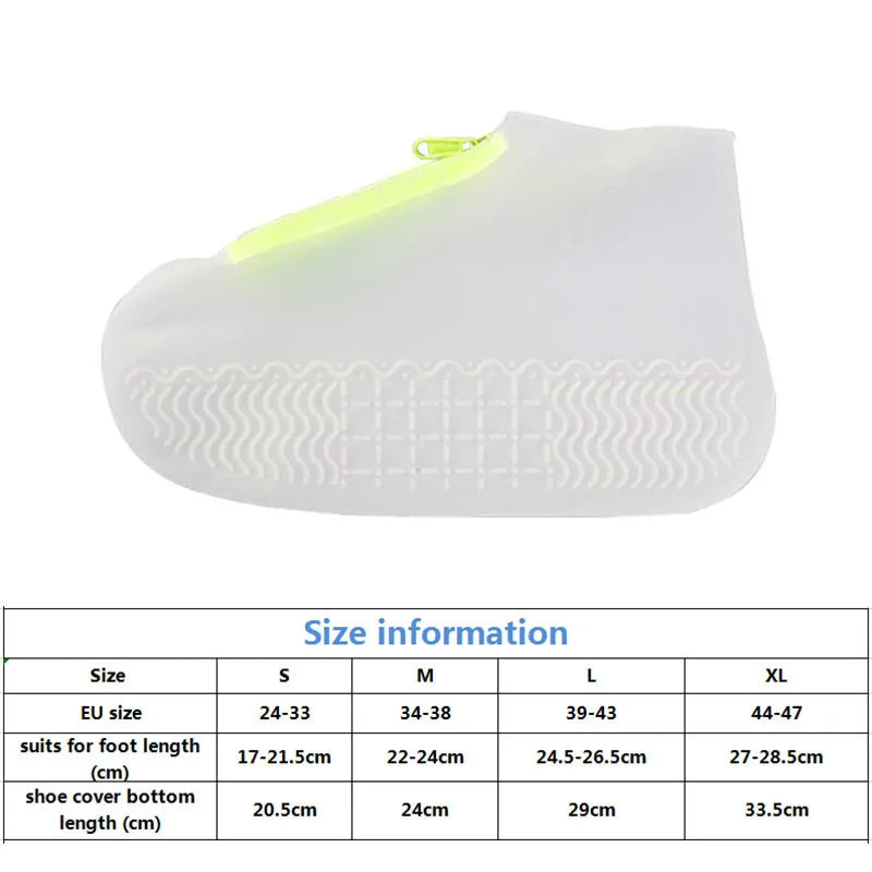 Men White Shoe Covers Zipper Reusable Waterproof Shoes Cover Women's Galoshes Non Slip Overshoes Silicone Rain Cover For Shoes