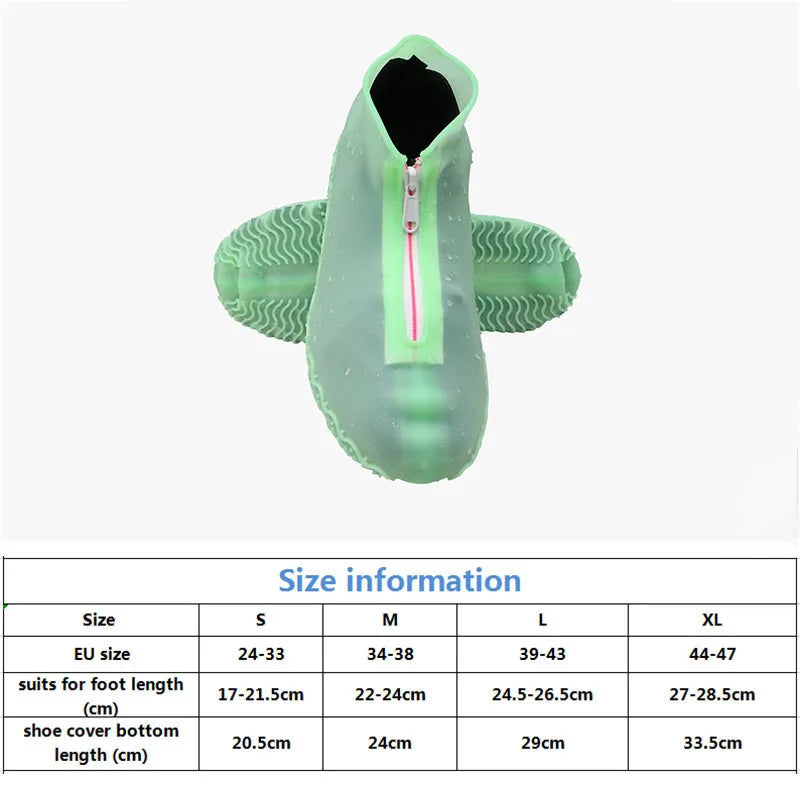 Men White Shoe Covers Zipper Reusable Waterproof Shoes Cover Women's Galoshes Non Slip Overshoes Silicone Rain Cover For Shoes