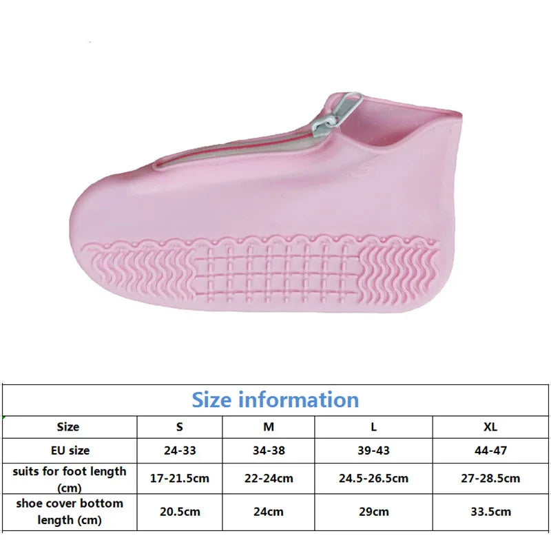 Men White Shoe Covers Zipper Reusable Waterproof Shoes Cover Women's Galoshes Non Slip Overshoes Silicone Rain Cover For Shoes