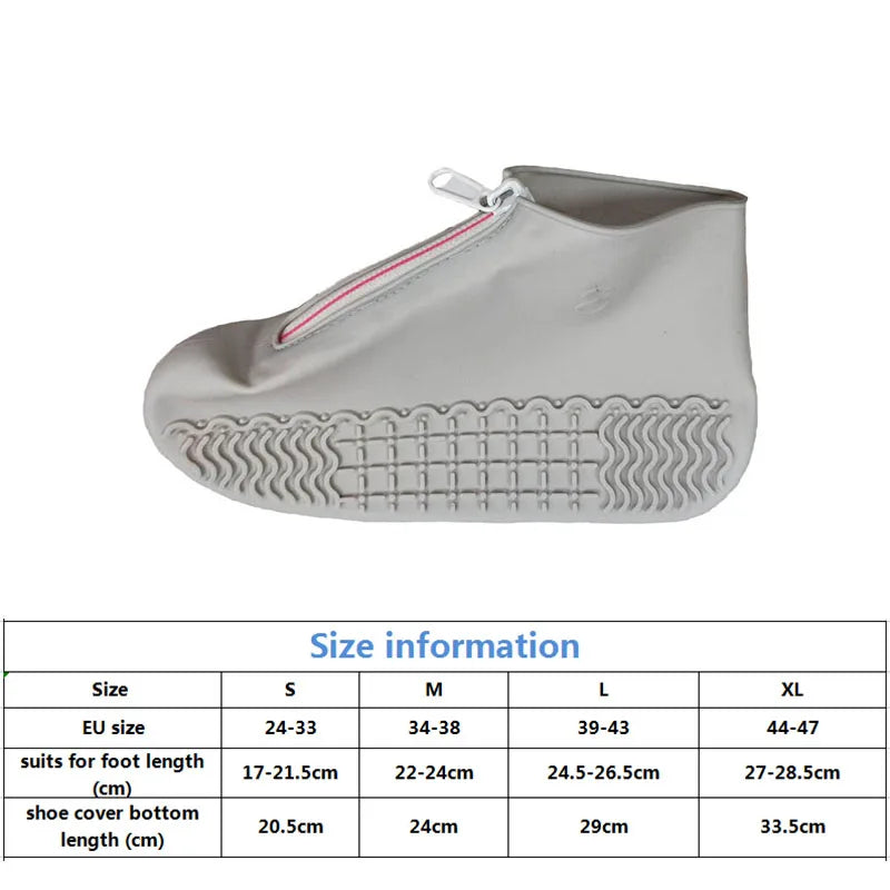 Men White Shoe Covers Zipper Reusable Waterproof Shoes Cover Women's Galoshes Non Slip Overshoes Silicone Rain Cover For Shoes