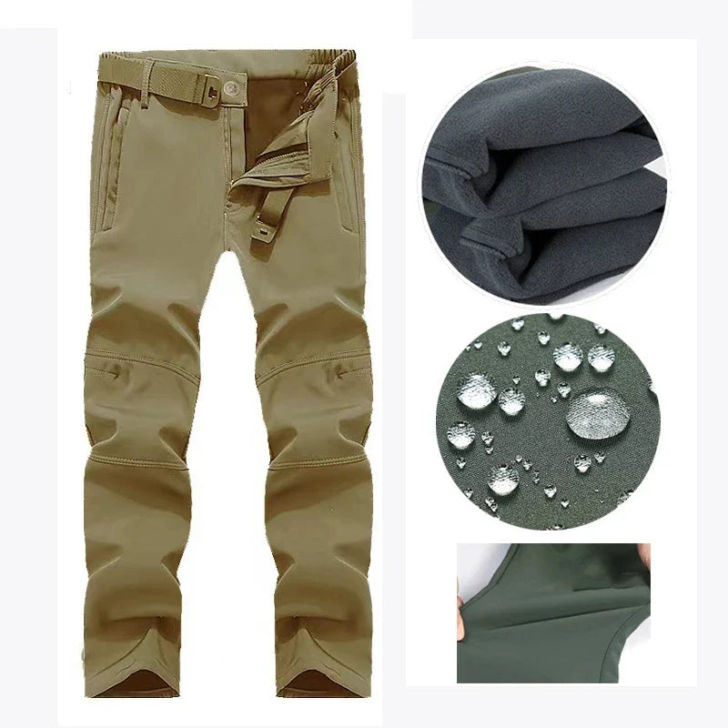 Men Winter Waterproof Climbing SkiingTrekking Fleece Fishing Tactical Sharkskin Military Pants Jackets Camping Hiking Trousers