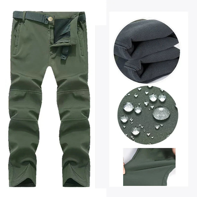 Men Winter Waterproof Climbing SkiingTrekking Fleece Fishing Tactical Sharkskin Military Pants Jackets Camping Hiking Trousers