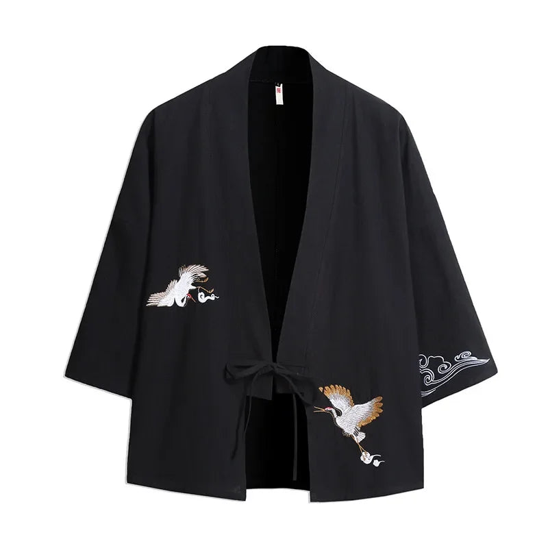 Men Women Cardigan Chinese Dragon Traditional Japanese Clothing Asian Clothes Samurai Crane Japanese Style Kimono Haori Coat