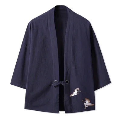 Men Women Cardigan Chinese Dragon Traditional Japanese Clothing Asian Clothes Samurai Crane Japanese Style Kimono Haori Coat