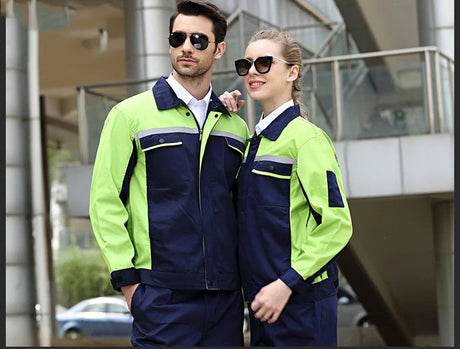 Men Women Working Clothes Long Sleeve Contrast Color Workshop Uniforms Auto Repair Reflective Welding Suits Mechanical Coveralls