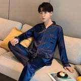 Men's Casual Pajamas Sets Oversized Silk Mens Pajama Pants Sets Satin Long Sleeve Sleepwear Home Pijama Night Wear Loungewear