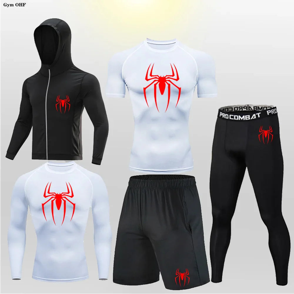 Men's Compression Sportswear Tights T-Shirt Mens Super Hero Clothes Thermal Underwear Men Running Sets Spider Print Clothing Man