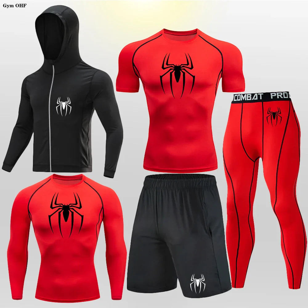 Men's Compression Sportswear Tights T-Shirt Mens Super Hero Clothes Thermal Underwear Men Running Sets Spider Print Clothing Man