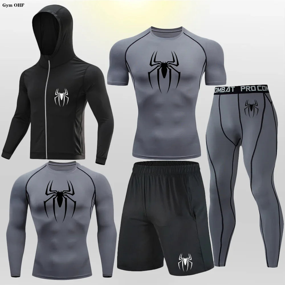 Men's Compression Sportswear Tights T-Shirt Mens Super Hero Clothes Thermal Underwear Men Running Sets Spider Print Clothing Man