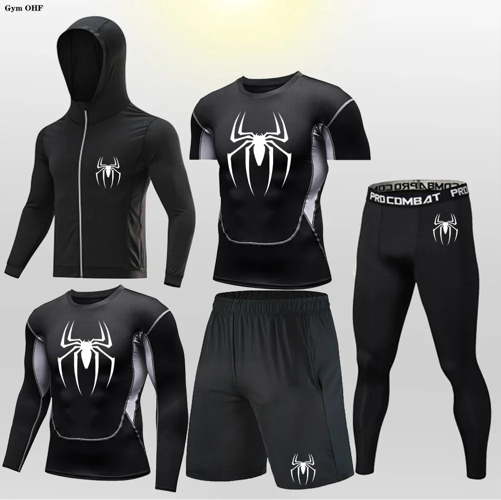 Men's Compression Sportswear Tights T-Shirt Mens Super Hero Clothes Thermal Underwear Men Running Sets Spider Print Clothing Man