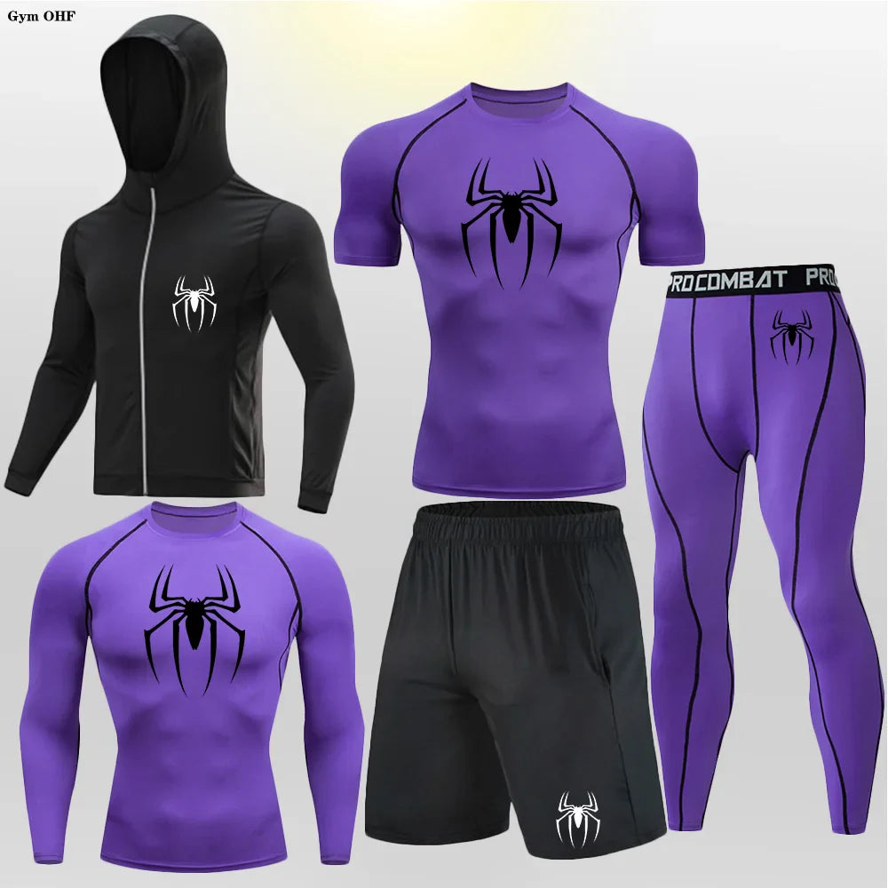 Men's Compression Sportswear Tights T-Shirt Mens Super Hero Clothes Thermal Underwear Men Running Sets Spider Print Clothing Man