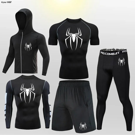 Men's Compression Sportswear Tights T-Shirt Mens Super Hero Clothes Thermal Underwear Men Running Sets Spider Print Clothing Man