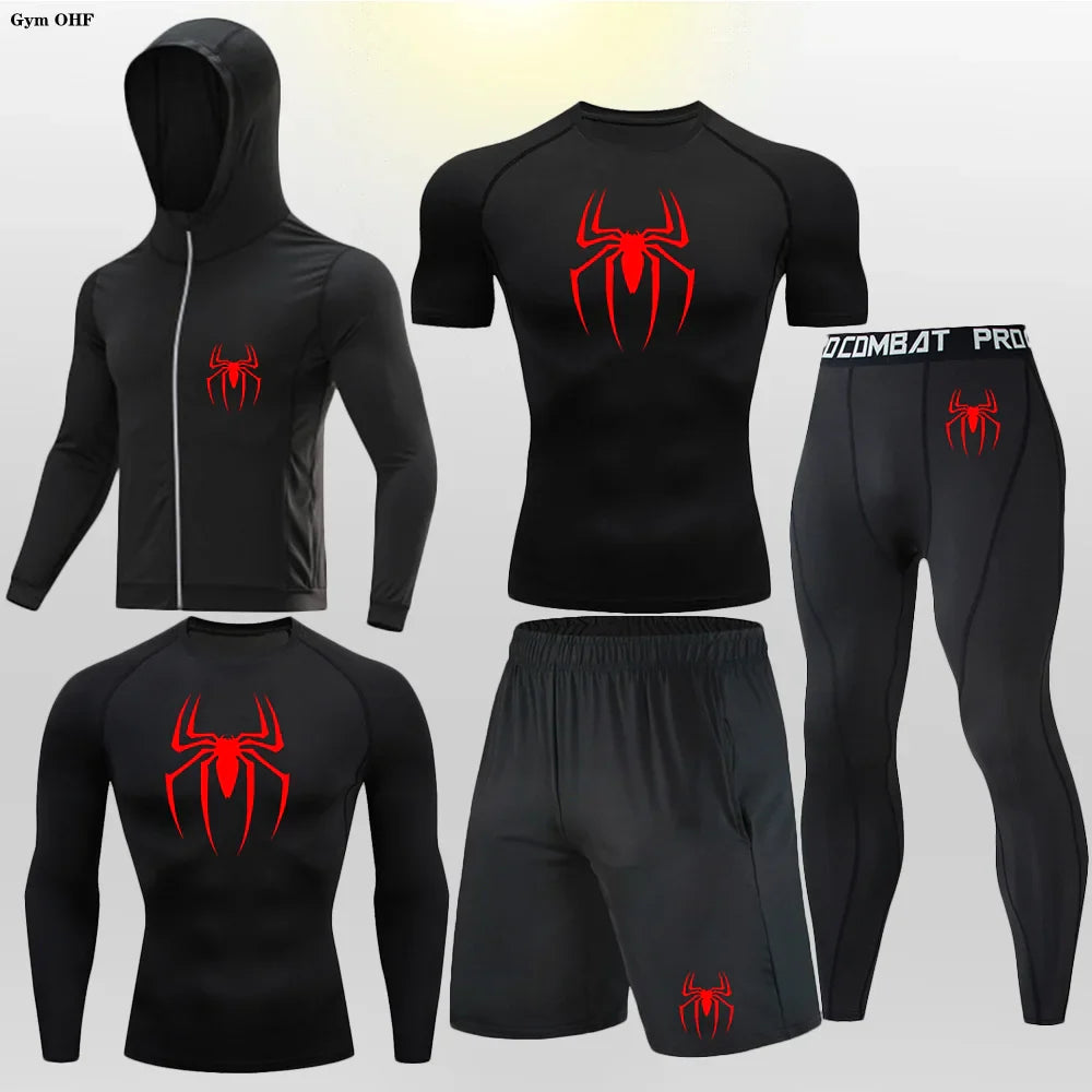 Men's Compression Sportswear Tights T-Shirt Mens Super Hero Clothes Thermal Underwear Men Running Sets Spider Print Clothing Man