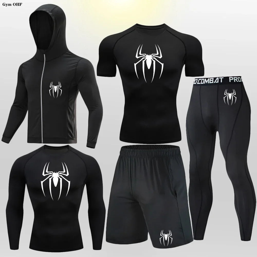 Men's Compression Sportswear Tights T-Shirt Mens Super Hero Clothes Thermal Underwear Men Running Sets Spider Print Clothing Man