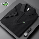 Men's Embroidery Brand Knitted Stripe Ice Polo Shirt Korean Version High End Spring/Summer Business Casual Short Sleeve T-shirt