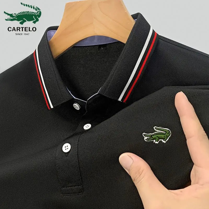 Men's Embroidery Brand Polo Shirt Spring/Summer High Quality High End Striped Edge Polo Neck Breathable Short Sleeve T-shirt Top