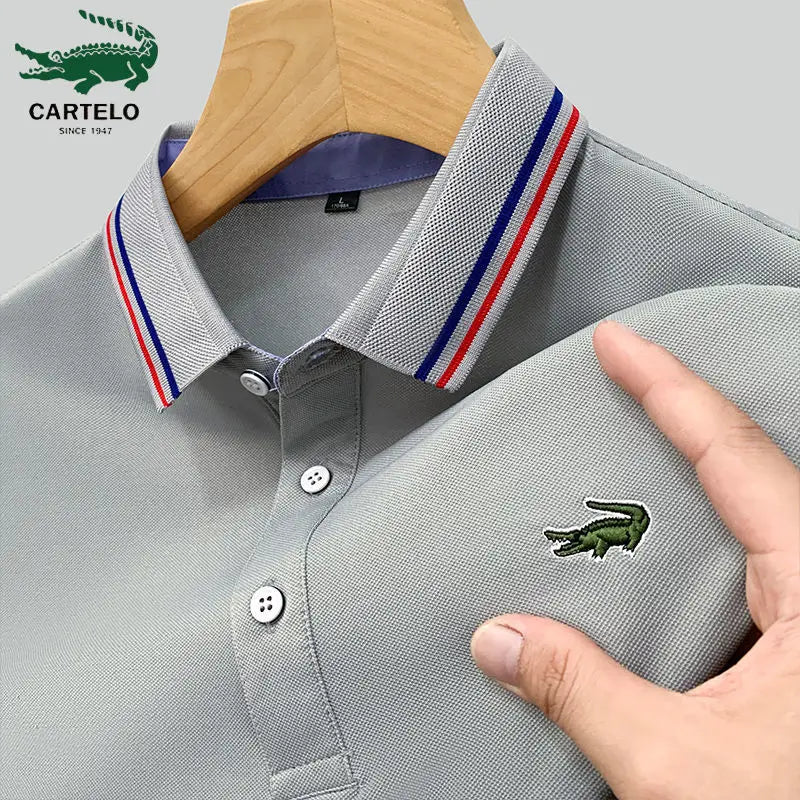 Men's Embroidery Brand Polo Shirt Spring/Summer High Quality High End Striped Edge Polo Neck Breathable Short Sleeve T-shirt Top