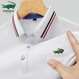 Men's Embroidery Brand Polo Shirt Spring/Summer High Quality High End Striped Edge Polo Neck Breathable Short Sleeve T-shirt Top