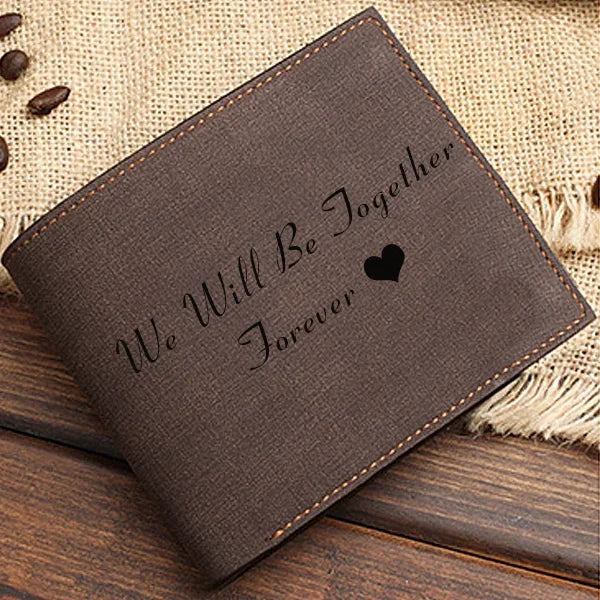 Men's Engraved Photo Wallet PU Leather Short Wallet Slim Purse for Men Custom Personalized Gifts for Husband Boyfriend Wedding