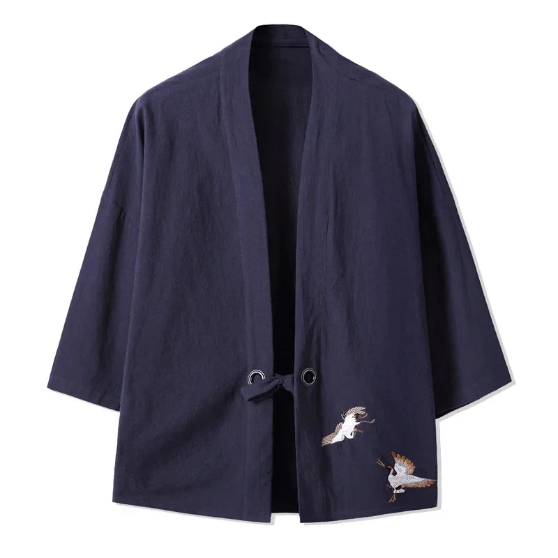 Men's Kimono Cardigan Japanese Jackets Casual Cotton Open Front Lightweight Linen Yukata