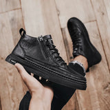 Men's Leather Boots 2023 Winter Platform Warm Fur  Ankle Boots Short Lace Up Fashion New Casual Shoes for Men Working Botas