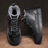 Men's Leather Boots 2023 Winter Platform Warm Fur  Ankle Boots Short Lace Up Fashion New Casual Shoes for Men Working Botas