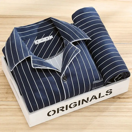 Men's Pajamas Autumn New Long Sleeved Pyjama Two Piece Korean Loose Striped Pijamas Suit Male Casual Sleepwear Sleep Clothes Set