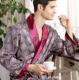 Men's Robe Nightgown Satin Kimono Bathrobe Gown Casual Sleepwear Plus Size Print Gold Home Dressing Gown 3XL 4XL 5XL