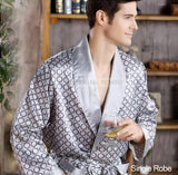 Men's Robe Nightgown Satin Kimono Bathrobe Gown Casual Sleepwear Plus Size Print Gold Home Dressing Gown 3XL 4XL 5XL