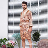 Men's Robe Nightgown Satin Kimono Bathrobe Gown Casual Sleepwear Plus Size Print Gold Home Dressing Gown 3XL 4XL 5XL