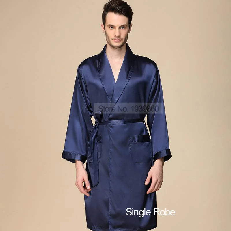 Men's Robe Nightgown Satin Kimono Bathrobe Gown Casual Sleepwear Plus Size Print Gold Home Dressing Gown 3XL 4XL 5XL