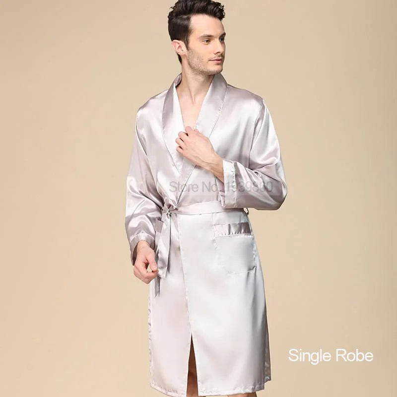 Men's Robe Nightgown Satin Kimono Bathrobe Gown Casual Sleepwear Plus Size Print Gold Home Dressing Gown 3XL 4XL 5XL