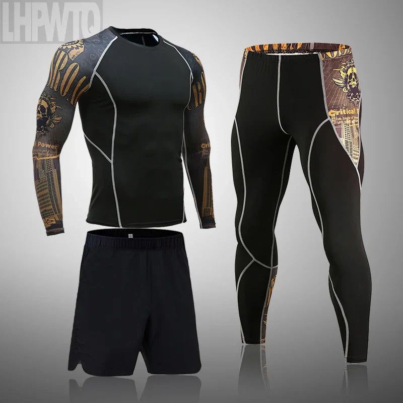 Men's Sports Suit MMA rashgard male Quick drying Sportswear Compression Clothing Fitness Training kit Thermal Underwear leggings